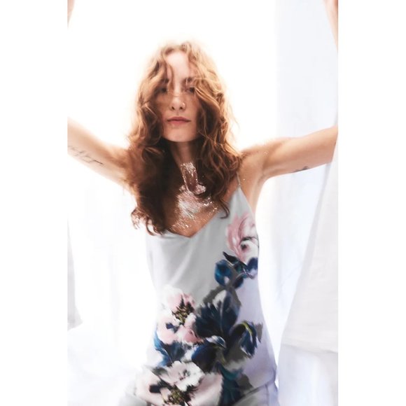 Zara Dresses & Skirts - NWT Zara grey floral accent satin-like slip dress, S